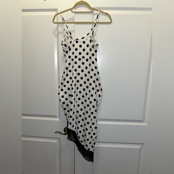 Venus- black and white polka dotted asymmetrical fringe dress - Picture 3 of 3